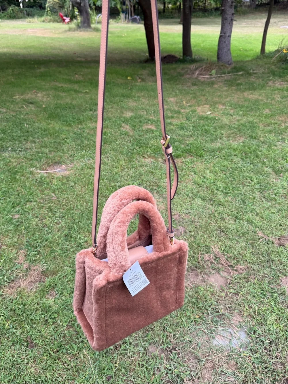 Kate Spade Ellie Faux Fur Small Tote Light Fawn Crossbody Bag NWT